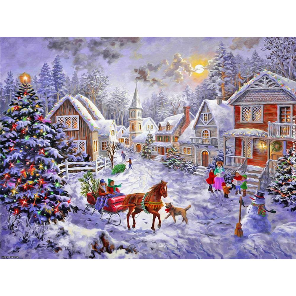 Le paysage de neige | Kits complets de peinture au diamant rond