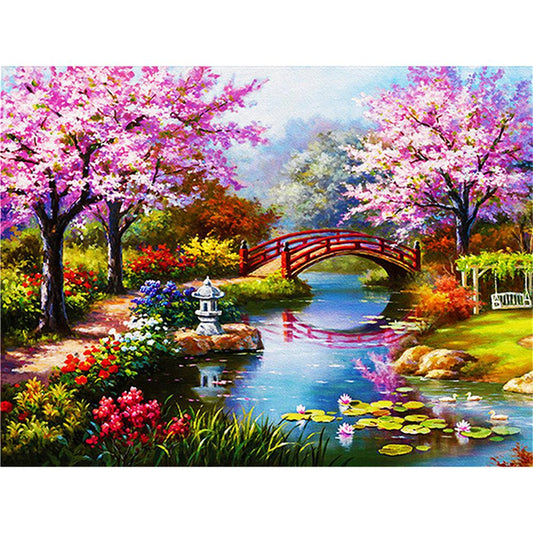 Le magnifique paysage d'arbres | Kits complets de peinture au diamant rond 