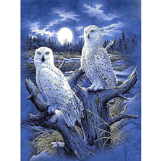 Le hibou des neiges | Kits complets de peinture au diamant rond 