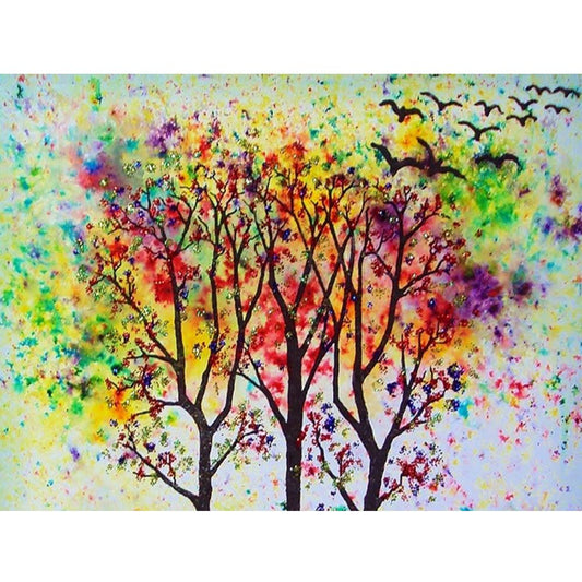 Le magnifique paysage d'arbres | Kits complets de peinture au diamant rond