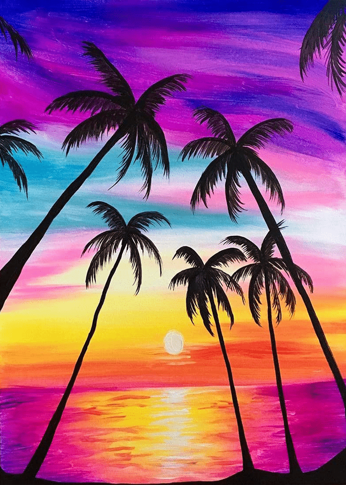 Coucher de soleil sur la plage | Kits complets de peinture au diamant rond 