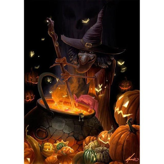 Sorcier d'Halloween | Kits complets de peinture au diamant rond 