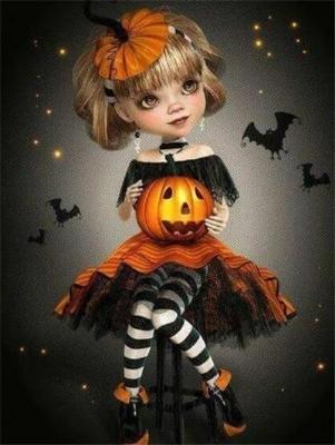 Fille d'Halloween | Kits complets de peinture au diamant rond