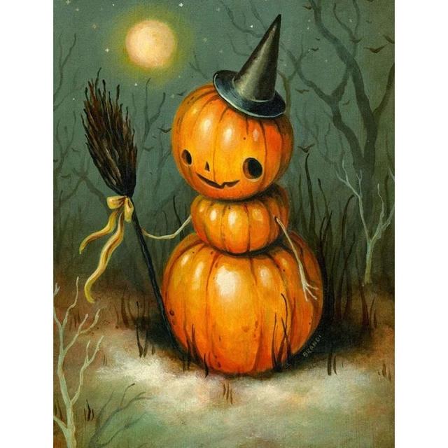 Citrouille d'Halloween | Kits complets de peinture au diamant rond 