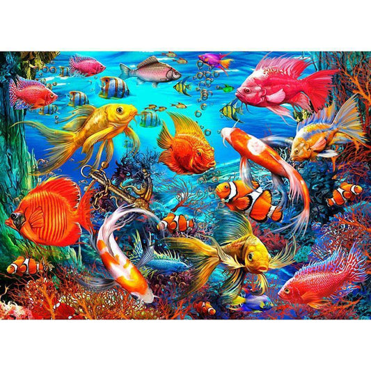 Poissons Tropicaux | Kits complets de peinture au diamant rond 