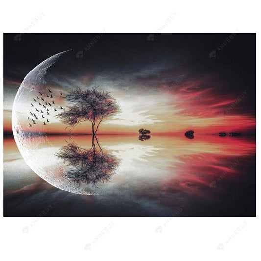 Moon And The Tree  | Full Round Diamond Painting Kits