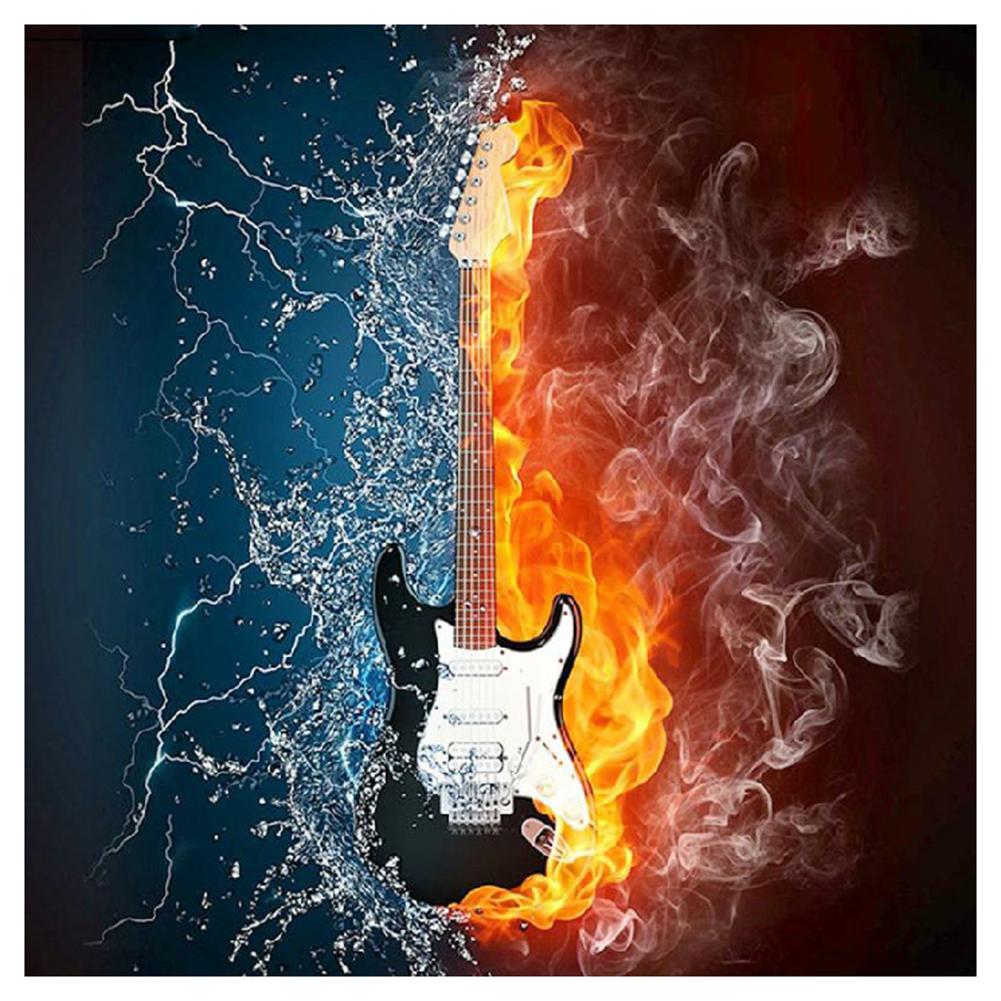 Guitare en feu | Kits complets de peinture au diamant rond 