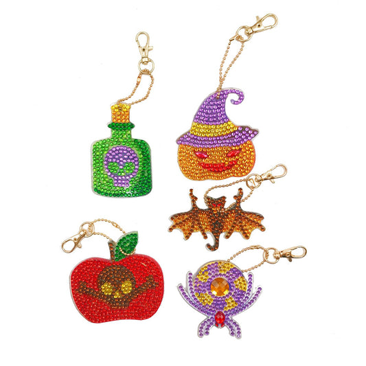 5 pièces bricolage Halloween ensembles en forme spéciale pleine perceuse diamant peinture porte-clés avec porte-clés bijoux cadeaux pour fille sacs 