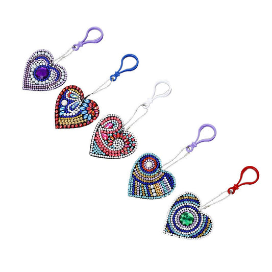 5 pièces bricolage amour ensembles en forme spéciale pleine perceuse diamant peinture porte-clés avec porte-clés bijoux cadeaux pour fille sacs 