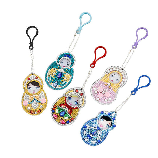 5pcs DIY Girl Sets Special Shaped Full Drill Diamond Painting Key Chain with Key Ring Jewelry Gifts for Girl Bags