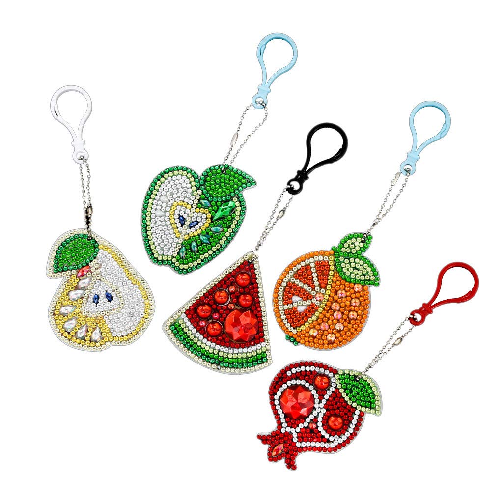 5pcs DIY Fruit Sets Special Shaped Full Drill Diamond Painting Key Chain with Key Ring Jewelry Gifts for Girl Bags