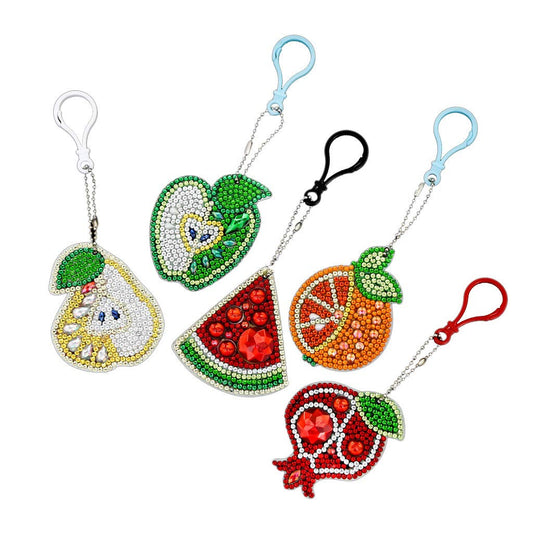 5pcs DIY Fruit Sets Special Shaped Full Drill Diamond Painting Schlüsselanhänger mit Schlüsselring Schmuck Geschenke für Mädchen Taschen 