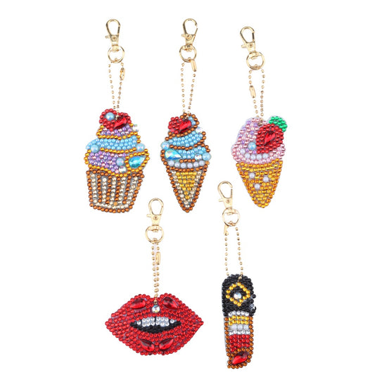 5pcs DIY Ice cream Sets Special Shaped Full Drill Diamond Painting Key Chain with Key Ring Jewelry Gifts for Girl Bags