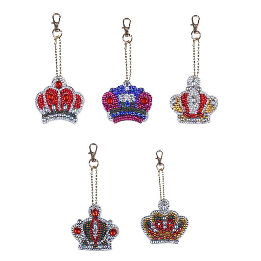 5pcs DIY Crown Sets Special Shaped Full Drill Diamond Painting Key Chain with Key Ring Jewelry Gifts for Girl Bags