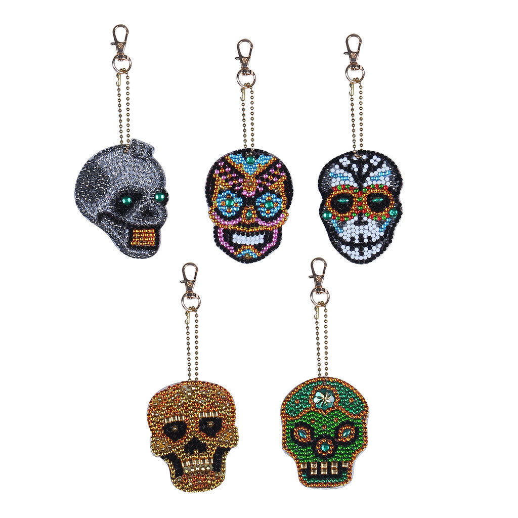 5pcs DIY Skull Sets Special Shaped Full Drill Diamond Painting Key Chain with Key Ring Jewelry Gifts for Girl Bags