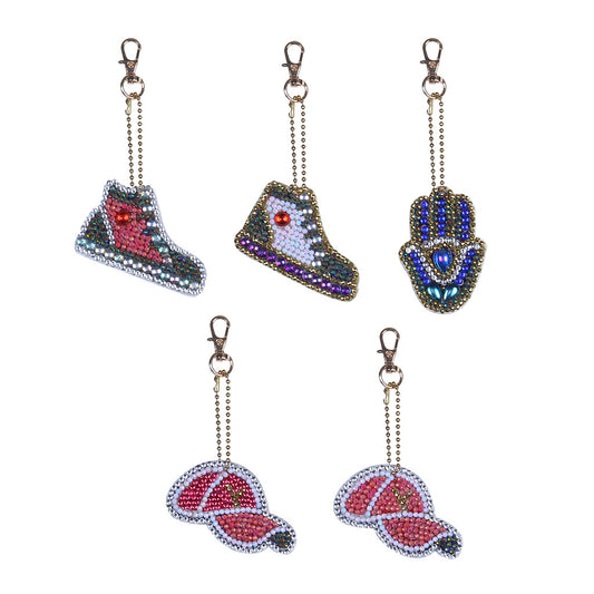 5pcs DIY Shoes and hats Sets Special Shaped Full Drill Diamond Painting Key Chain with Key Ring Jewelry Gifts for Girl Bags