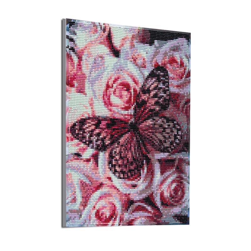 Papillon rose | Kits complets de peinture au diamant rond (avec cadre)