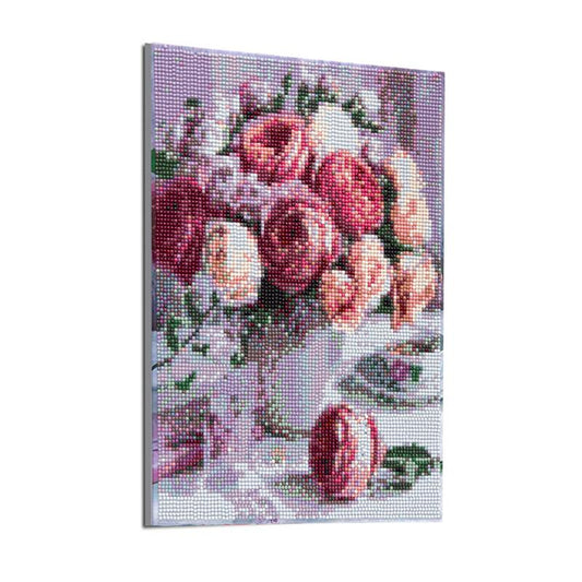 Fleurs roses | Kits complets de peinture au diamant rond (avec cadre) 