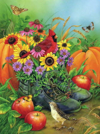 Birds And Pumpkins | Full Round Diamond Painting Kits