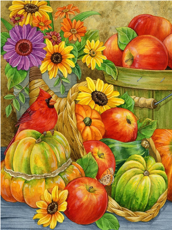 Birds And Pumpkins | Full Round Diamond Painting Kits