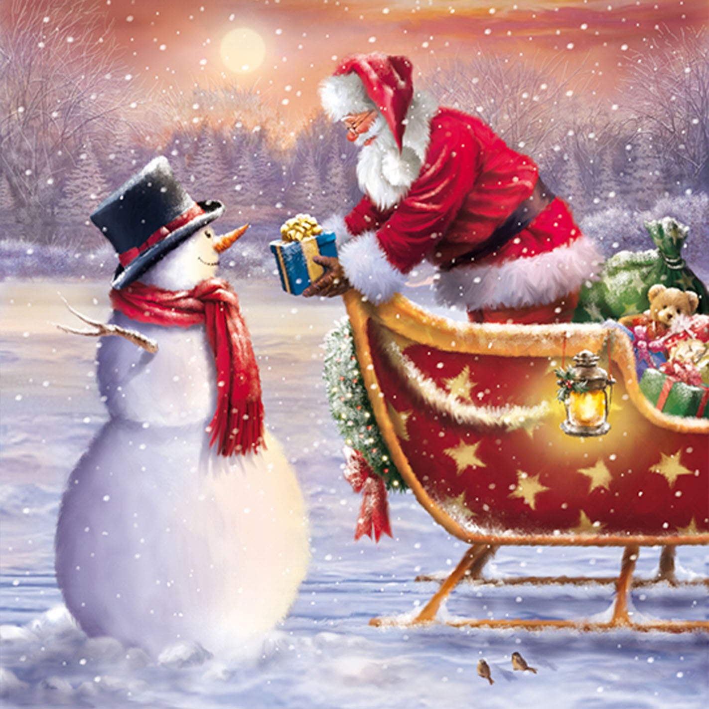 Santa Claus And Snowman | Full Round Diamond Painting Kits