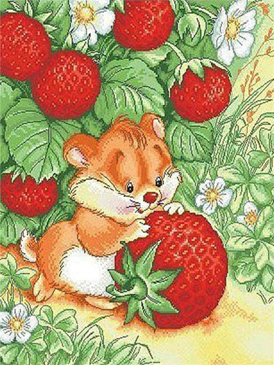 Raccoon and Strawberry | Full Round Diamond Painting Kits