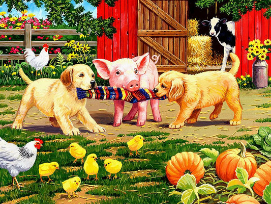 Farm Dog and Pig | Full Round Diamond Painting Kits