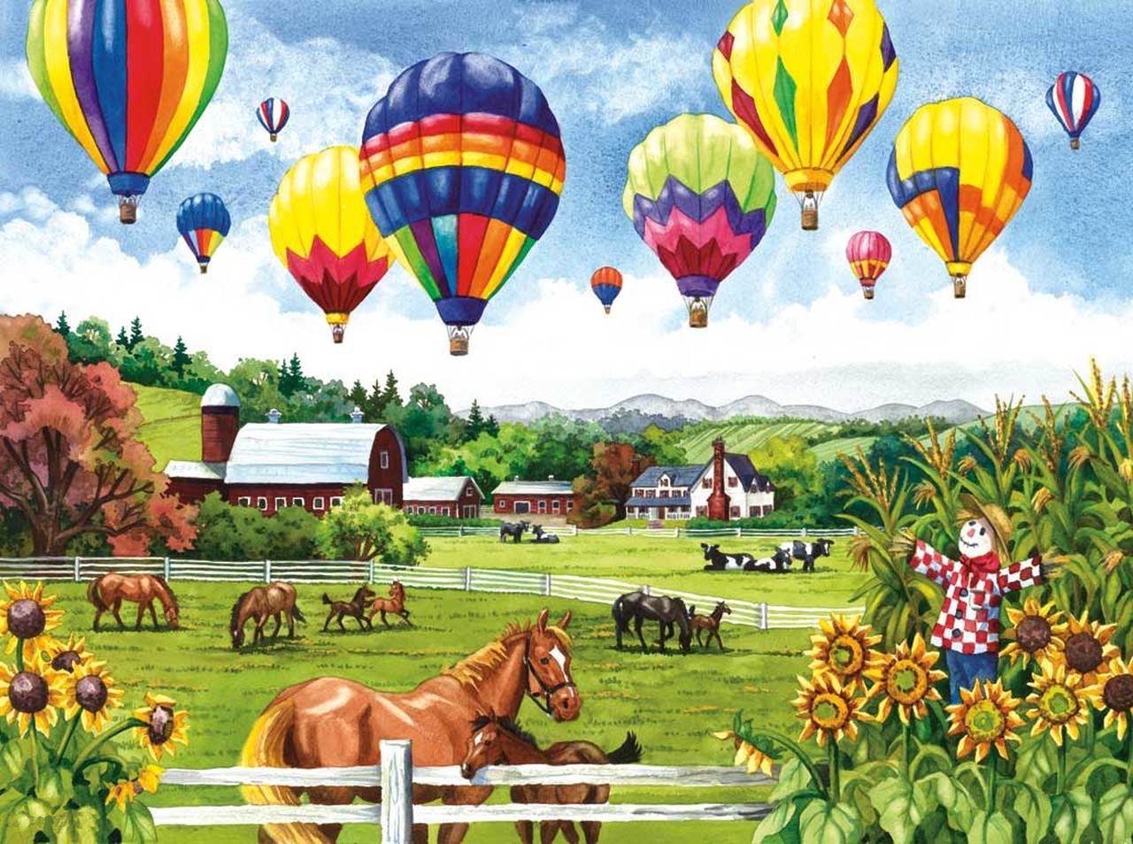 Racecourse and hot air balloon | Full Round Diamond Painting Kits