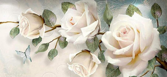 Rose blanche | Kits complets de peinture au diamant rond 