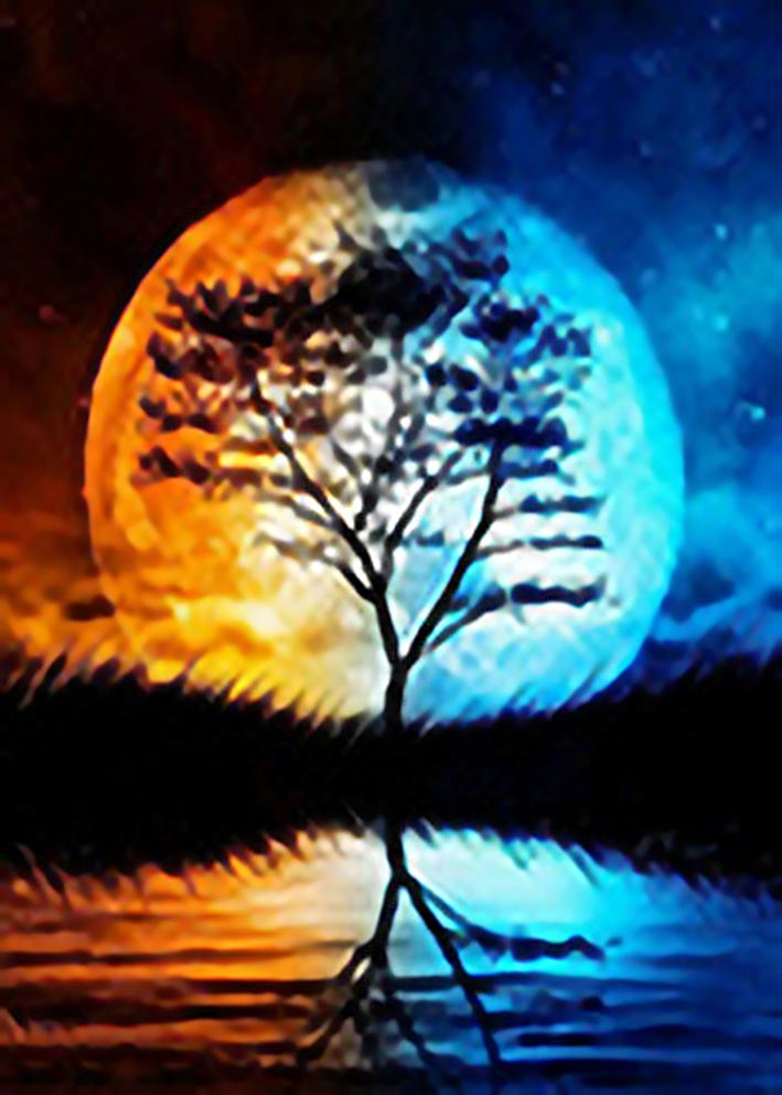 Arbre de lune | Kits complets de peinture au diamant rond