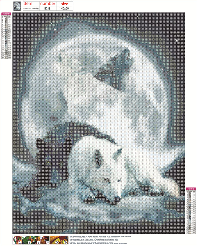 Loup de pleine lune | Kits complets de peinture au diamant rond 