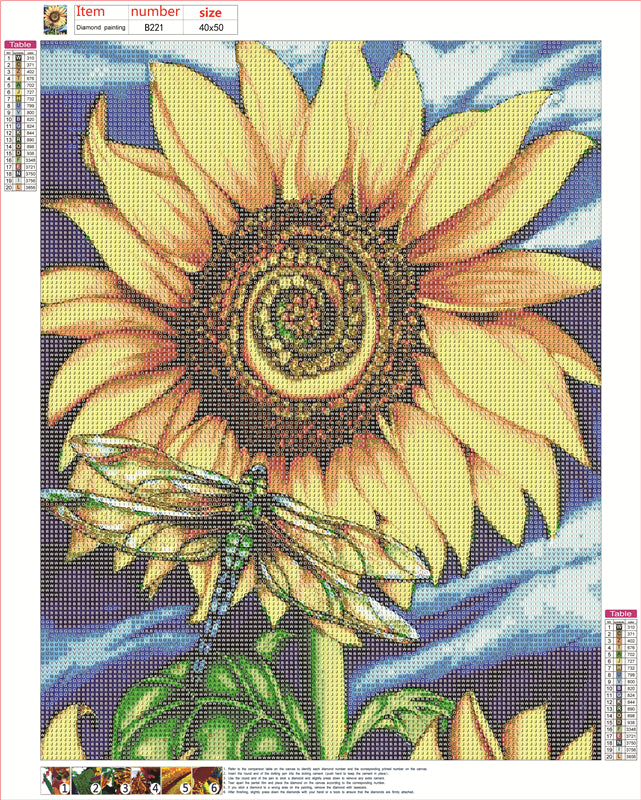 Dragonflies and sunflowers | Full Round Diamond Painting Kits