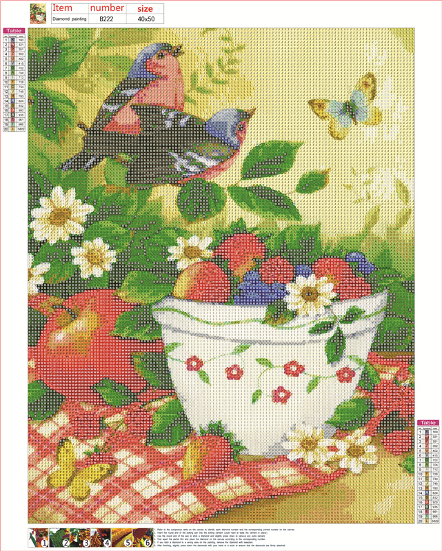 Flowers and birds | Full Round Diamond Painting Kits