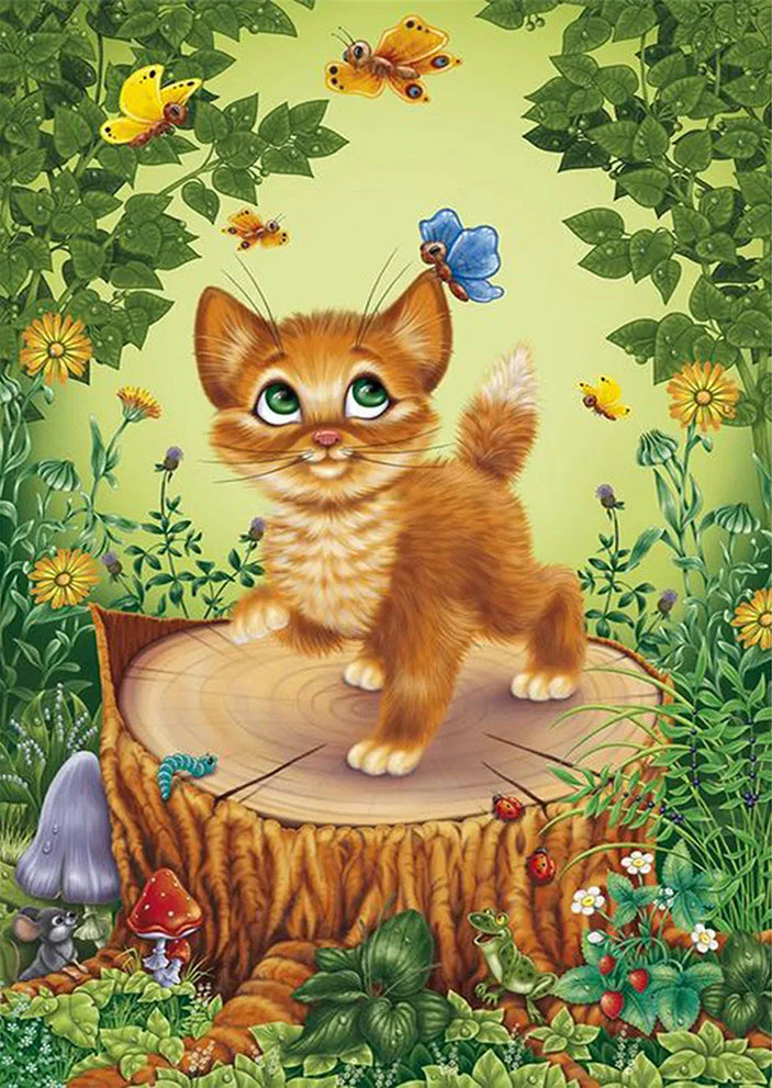 Cat and butterfly | Full Round Diamond Painting Kits