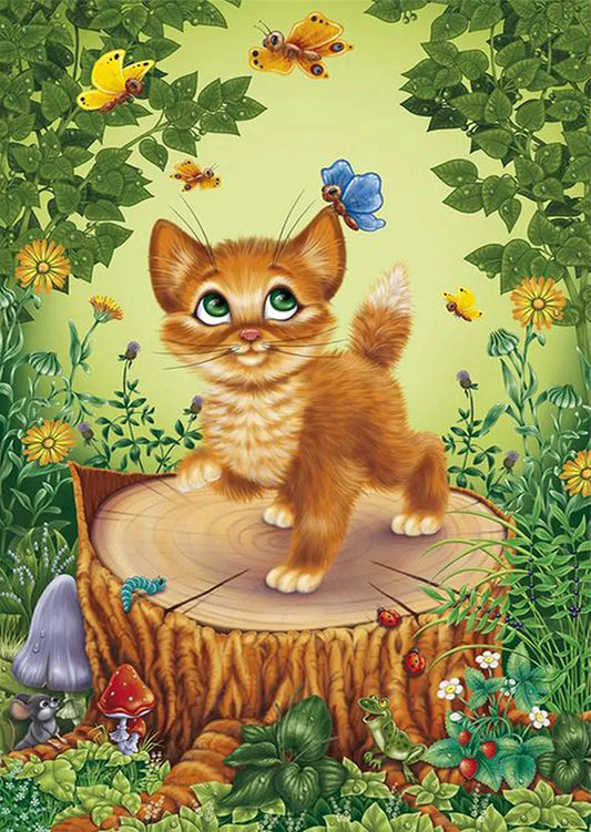 Cat and butterfly | Full Round Diamond Painting Kits