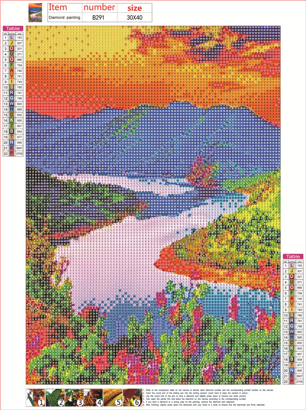 Montagnes et rivières | Kits complets de peinture au diamant rond 