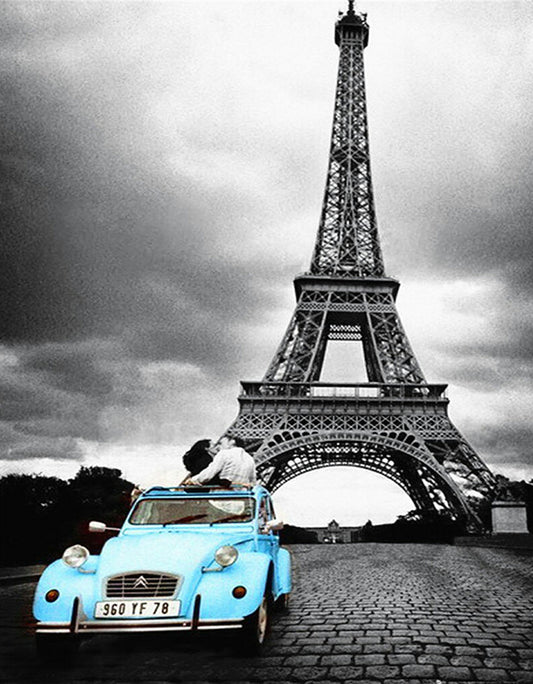 Eiffel Tower and car | Full Round Diamond Painting Kits