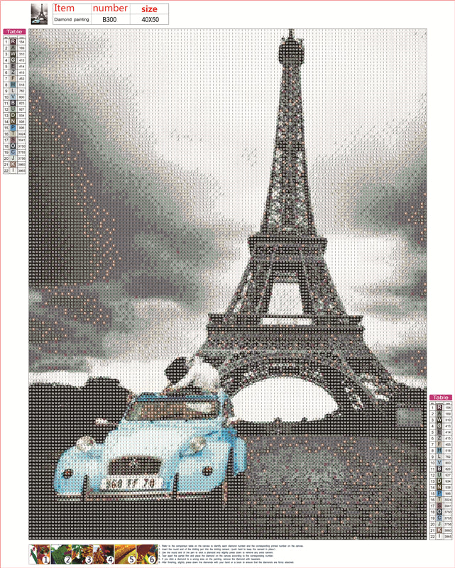 Eiffel Tower and car | Full Round Diamond Painting Kits