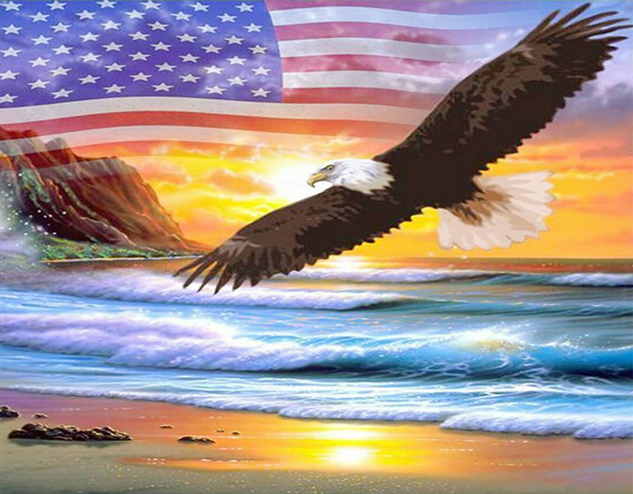 Eagle and American Flag | Full Round Diamond Painting Kits