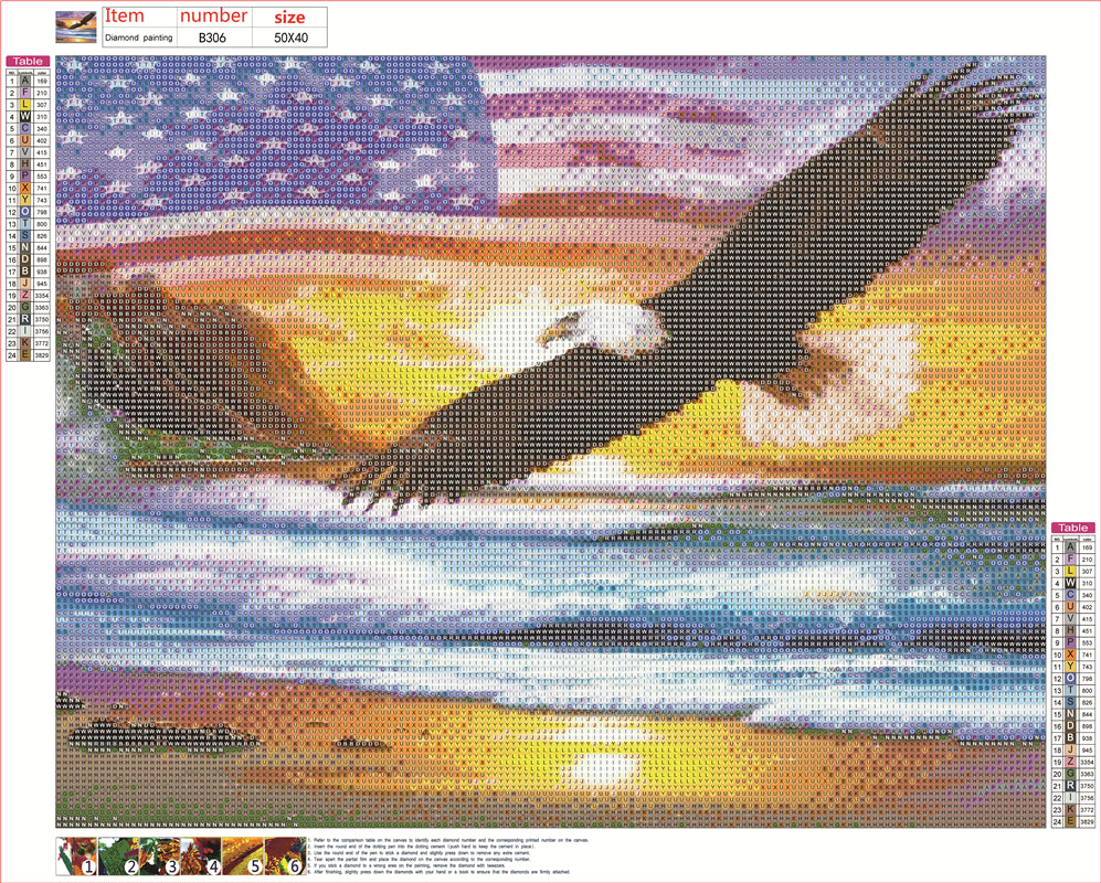 Aigle et drapeau américain | Kits complets de peinture au diamant rond