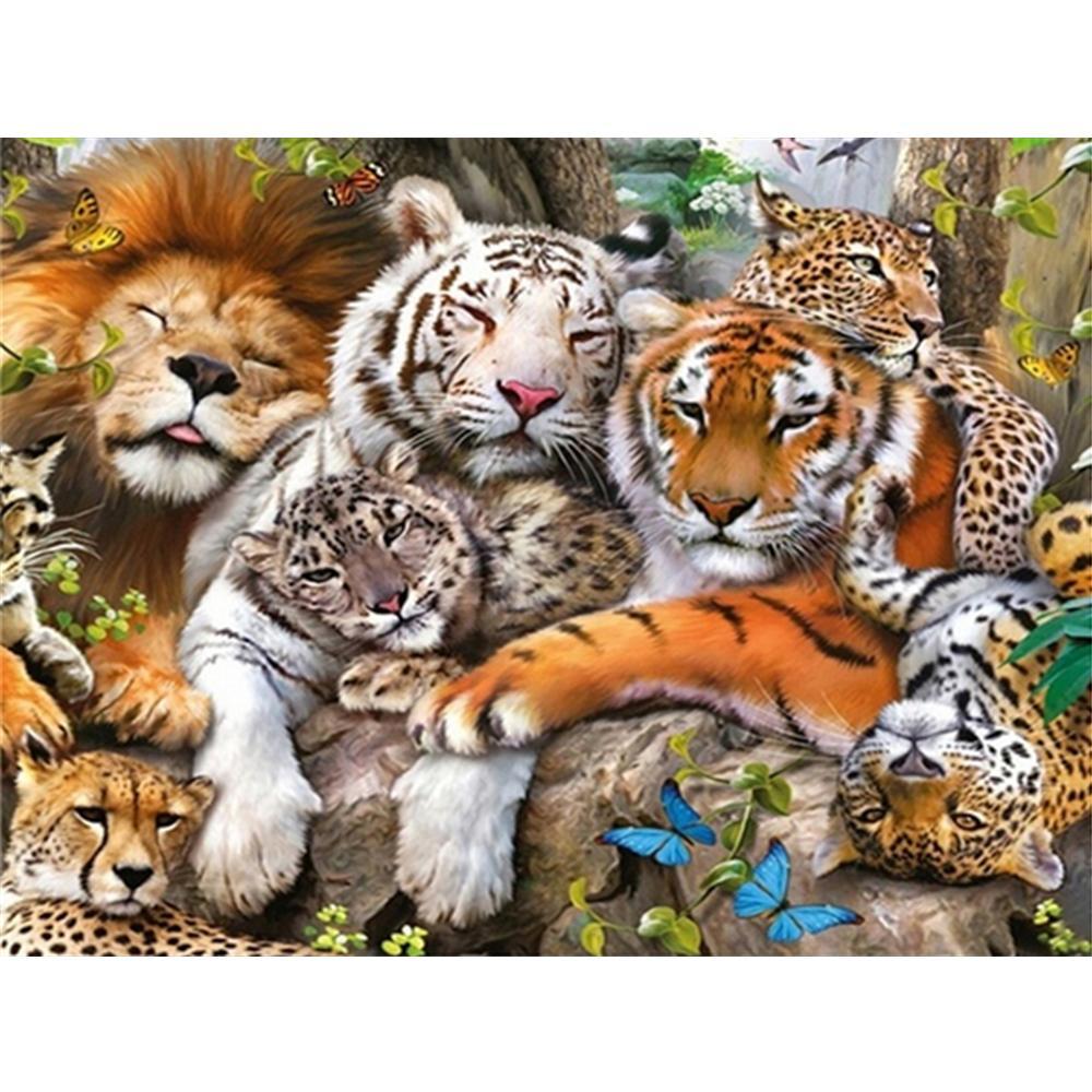 Famille Tigre | Kits complets de peinture au diamant rond