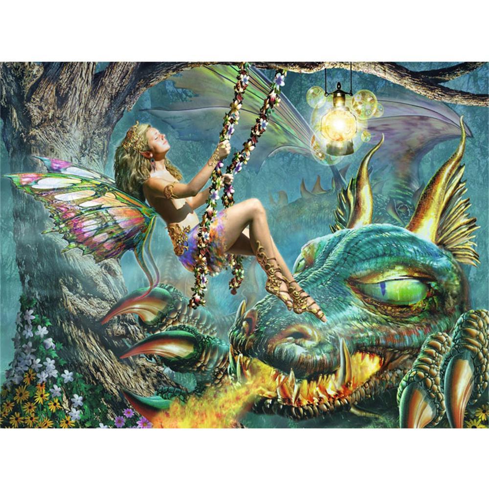 Elfenmädchen und Drache | Full Square Diamond Painting Kits