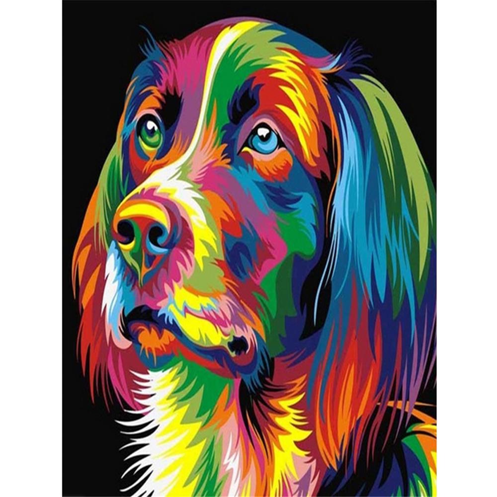 Chien coloré | Kits de peinture au diamant carré complet 