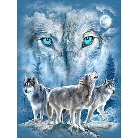 Loup gris | Kits de peinture au diamant carré complet 