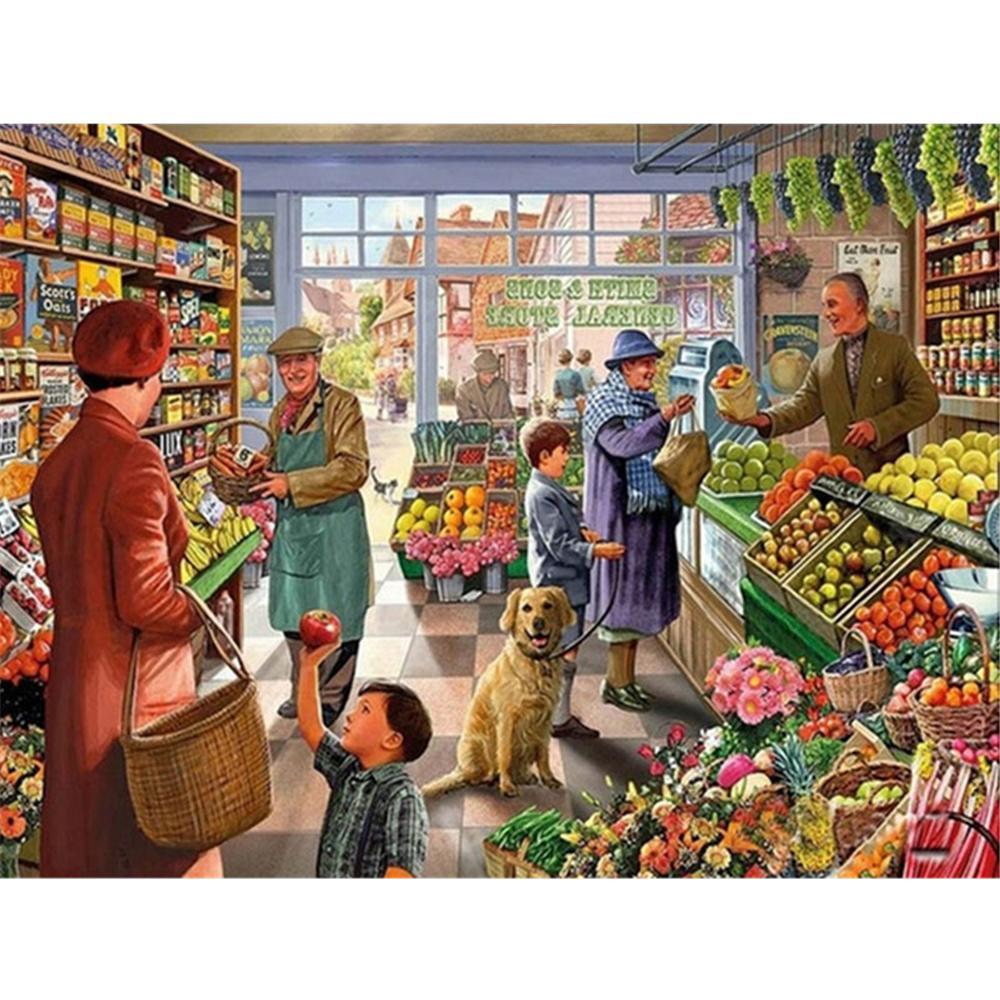 Menschen beim Einkaufen im Supermarkt | Full Square Diamond Painting Kits 