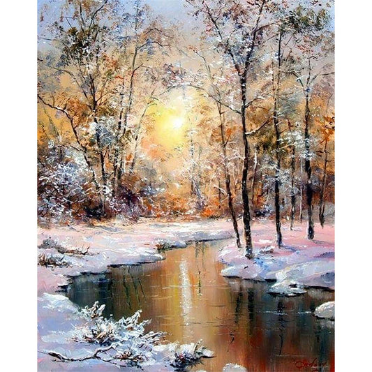 Schnee-Baum-Landschaft | Full Square Diamond Painting Kits