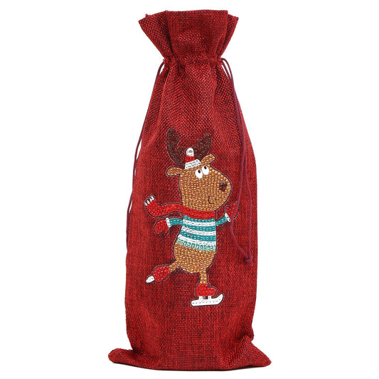 DIY Diamond Christmas Decoration | Christmas elk | Red Wine Gift Bag