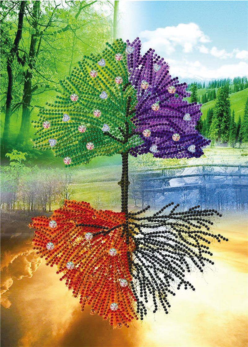 Vierfarbiger Baum | Speziell geformte Diamant-Malkits 