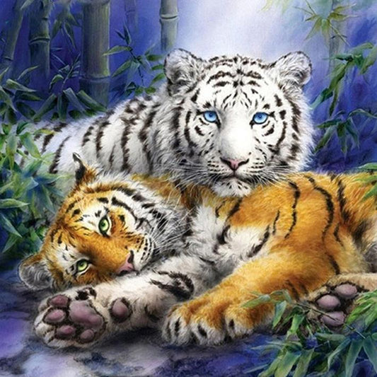 Double Tigre | Kits complets de peinture au diamant rond