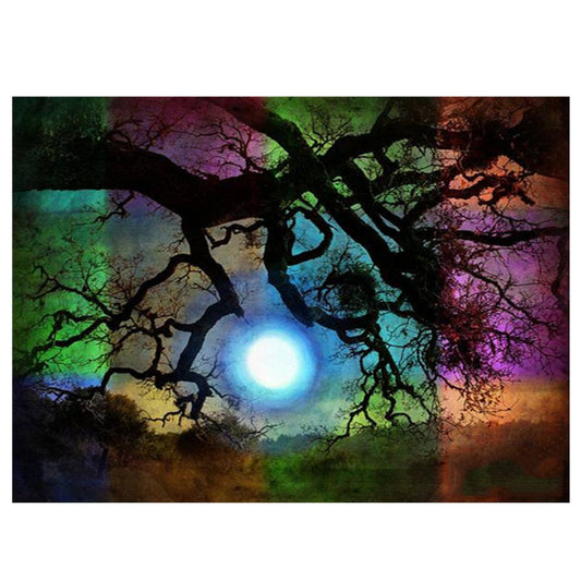 Lune d'arbre Aurora | Kits complets de peinture au diamant rond